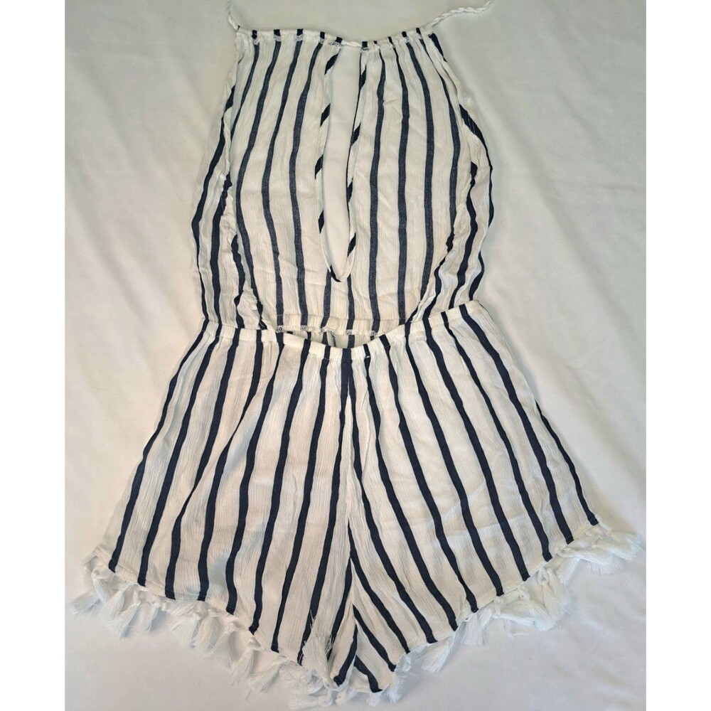Abercrombie & Fitch White Navy Striped Romper S Halter Tassel y2k boho twee chic - Picture 9 of 9